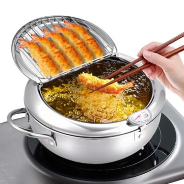 Imagem de Fritadeira Doméstica Com Termômetro, Antiaderente, Aço Inox 304, Para Fogão A Gás E Indução, Tampa Com Alça, Base Reforçada