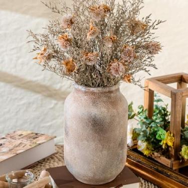 Imagem de Varsoul Vaso grande de cerâmica rústica para casa de fazenda, vaso de terracota caiado de branco, flor decorativa de cerâmica para decoração de casa, mesa, decoração de sala de estar, decoração de