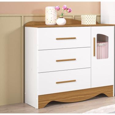 Imagem de Cômoda Infantil 1 Porta 3 Gavetas Lisi - Moveis Peroba Amendoa-branco