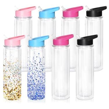 Imagem de Copo de globo de neve de plástico de 510 g, pacote com 8 - Construção transparente de parede dupla com furo e tampa pré-perfurados, design à prova de vazamento, tampa de alça portátil, perfeito para