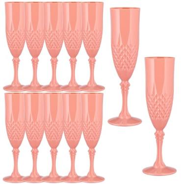 Imagem de Rkyhwowby Taças de champanhe de plástico, taças de vinho, taças de champanhe inquebráveis, reutilizáveis para casamentos, despedidas de solteiro, brindes e eventos (12, rosa-claro)