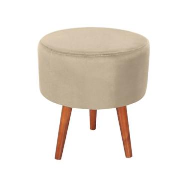 Imagem de Puff Redondo Vit Decor Bege Decorativo Moderno com Pés de Madeira Estilo Escandinavo para Sala de Estar, Quarto e Recepção - 45cm Altura x 40cm Diâmetro (Bege)