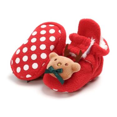 Imagem de GDSDYM Pantufas de lã aconchegantes para bebês com solas aderentes, meias quentes de inverno para recém-nascidos e primeiros andadores, A02 Vermelho, 12-18 Meses