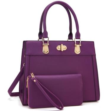 Imagem de Conjunto de bolsa feminina bolsa de ombro bolsa de ombro bolsa de trabalho bolsa transversal combinando carteira 2 peças, Roxa, Large