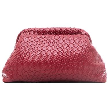 Imagem de Crbeqabe Bolsa feminina de tecido para noite de couro vegano, bolsa clutch franzida, bolsa de mão elegante para festa de casamento, Borgonha, One Size