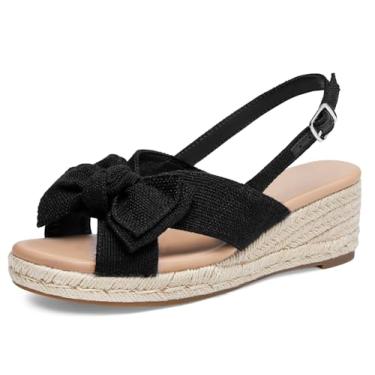 Imagem de Coutgo Sandálias Femininas Plataforma Alpargatas Salto Baixo Com Laço Bico Aberto Sapatos Sociais Casuais De Verão, Preto, Tamanho 5