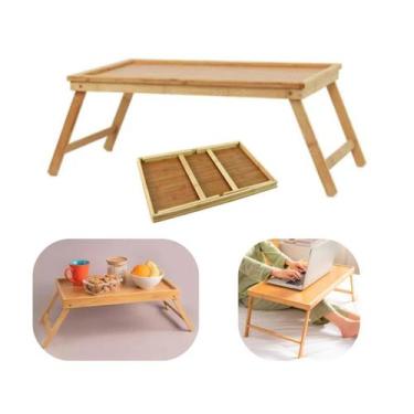 Imagem de Bandeja Mesa Café da Manhã e Suporte De Notebook em Bambu 50x30cm Eleg