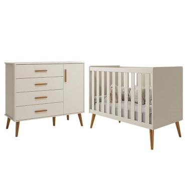 Imagem de Jogo de Quarto Infantil Isis Cômoda 1 Porta e Berço Areia - Reller Móveis