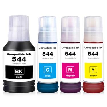 Imagem de Mutikor Substituição de frascos de tinta T544 compatível com impressoras L3110 L5190 L3210 L5290 L3150 L3250 (pacote com 4 unidades, preto, ciano, magenta, amarelo)