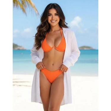 Imagem de Saida de Praia Manga Longa Comprida Sem Bolso Elegante Sem Transparencia Macia Confortavel-Feminino
