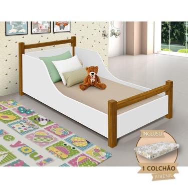Imagem de Cama Luna Infantil Juvenil Com Colchão - Branca E Castanho Claro