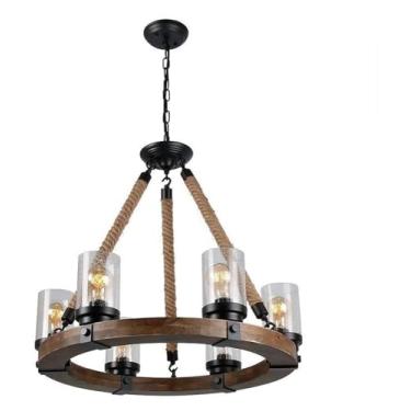 Imagem de luminária pendente de madeira de fazenda, lustre rústico para sala de jantar, luminária de teto com altura ajustável para ilha de cozinha, quarto, corredor, bar, sala de estar, entrada, lumi