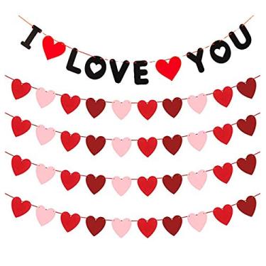 Imagem de Pacote com 5 faixas de feltro de coração de guirlanda, faixa de amor para você, decoração de banner de dia dos namorados - decorações de dia dos namorados - aniversário, casamento, aniversário, decoração de festa, B