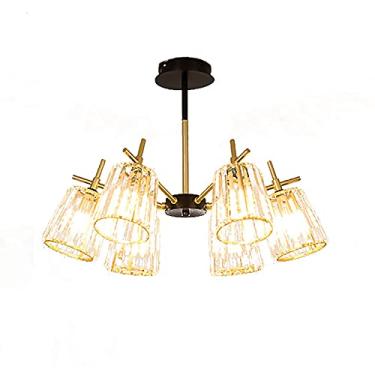 Imagem de Lustre de cristal de luxo pós-moderno nórdico E27, luminária de sala de estar com personalidade criativa, iluminação de sala de jantar de quarto com atmosfera simples e moderna - preto e dou