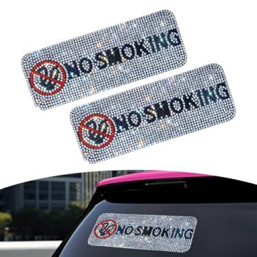 Imagem de Placa de carro para não fumar - Adesivo de vinil autoadesivo para painel de carro, janela, para-brisa - Emblema de aviso decorativo, vem com suporte adesivo para fácil instalação (2, branco)