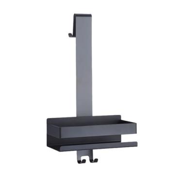 Imagem de Organizador de chuveiro de aço inoxidável móvel pendurado sobre a porta do banheiro, suporte de cesta de chuveiro sem perfuração com ganchos (preto)