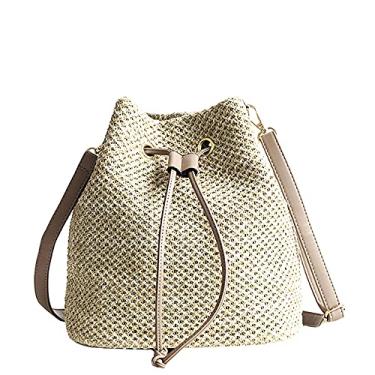 Imagem de Goclothod Bolsa de ombro pequena com cordão e trama de palha, bolsa de praia de verão, Z-cáqui escuro (sem alça), Medium