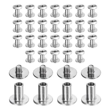 Imagem de HARFINGTON Conjunto de 30 parafusos Chicago M3 x 8 mm 3 mm de comprimento de metal Phillips prego rebite parafusos rebites parafuso de poste de encadernação para cinto de couro DIY artesanato
