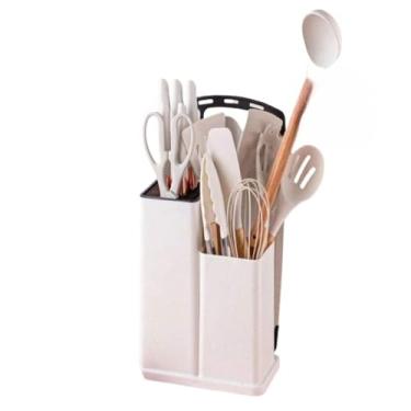 Imagem de Kit Completo Jogo Utensílios de Cozinha Luxo 19 Peças Com Tábua em Silicone PEQUENO(Branco)