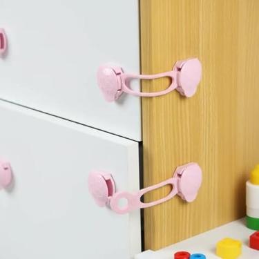 Imagem de Kit 6 Travas Bebê Gaveta Porta com Adesivo 3M (Rosa)
