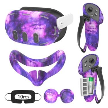 Imagem de VR Silicone Case for Meta Quest 3, Accessories for Oculus Quest 3, Face Cover, Controller Grips, Shell Cover, Lens Cover, Disposable Eye Cover (Purple)