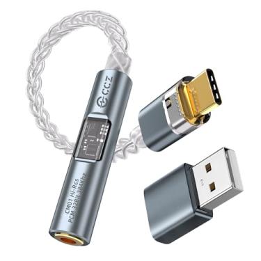 Imagem de Adaptador de fone de ouvido USB C para áudio de 3,5 mm com conector DAC CX31993 MAX97220 de chip duplo, tipo C para AUX com adaptador USB-A, CCZ CM01 Cabo IEM banhado a prata de cobre de cristal único