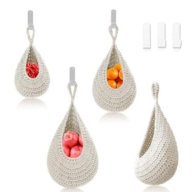 Imagem de MKO SHUN Conjunto de 3 cestas grandes de frutas para pendurar, boho para pendurar na parede, suporte de rede em forma de gota feito à mão para frutas, vegetais em casa e restaurante, cozinha com