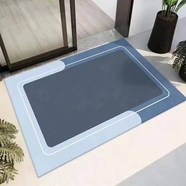 Imagem de Tapete para Banheiro Soft - Tapete Antiderrapante e Absorvente com Toque Macio para Cozinha e Áreas Molhadas (azul retangulo,2 peças)