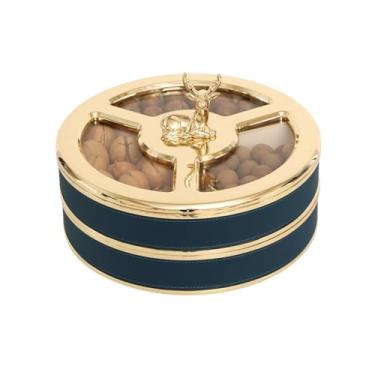 Imagem de Bandeja de servir lanches, prato de servir dividido, 3 compartimentos removíveis, bandeja de aperitivo de metal giratória de 360° para frutas, legumes, doces, bandeja de saborear para festa de Natal e