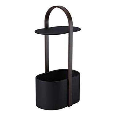Imagem de Mesa lateral de mesa lateral com compartimento de armazenamento de pano e alça fácil de mover, moldura de metal, mesa lateral de madeira, mesa de 2 camadas para sala de estar, quarto, leve e economiza