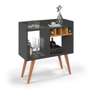 Imagem de Aparador Bar Rubi Retro Com Adega Industrial Buffet Café Cantinho Pés Palito (CINZA/NATURE)