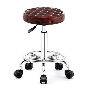 Imagem de Banqueta redonda ergonômica com rodas silenciosas, banco de altura ajustável, assento confortável de malha de esponja de 2 camadas, banco giratório de salão de massagem com apoio para os pés para
