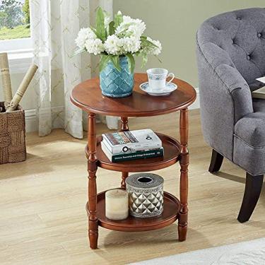 Imagem de Rack de armazenamento mesa de centro retrô redonda de madeira maciça sala de estar pequena mesa 3 camadas (azul) (marrom)