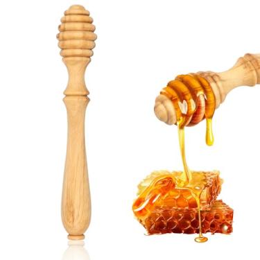 Imagem de Mel Dipper 16 cm H Olive Wood Honey Spoon Dipper Varinha de mel reutilizável para pote de mel recipiente misturador de mel ranhurado misturador de mel para cozinha festa de casamento (1 peça)