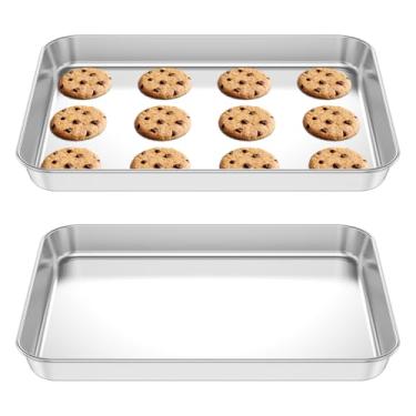 Imagem de 2 peças de assadeira de aço inoxidável 304 pequena assadeira multiuso torradeira forno bandeja para forno comercial e doméstico