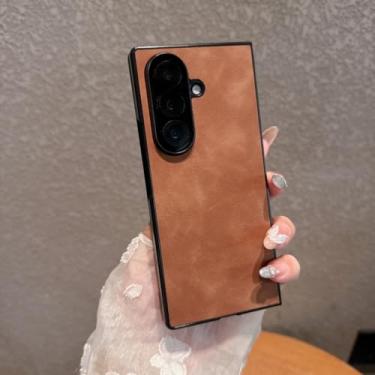 Imagem de Capa dobrável de couro sintético de luxo para Samsung Galaxy Z Fold 7 6 5 4 3 5g Fold7 Fold6 à prova de choque (para Galaxy Z Fold6/marrom escuro)