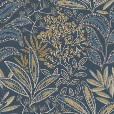 Imagem de Safiyya Papel de parede floral vintage azul para contato 43,9 cm x 199,9 cm papel de parede amigável para locatário papel de parede removível autoadesivo para banheiro vinil