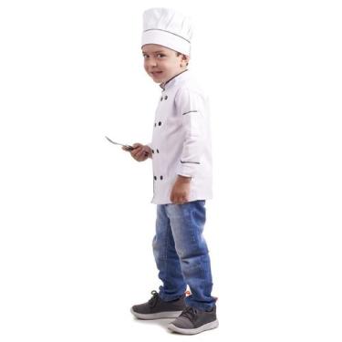 Imagem de Kit Dólmã Unissex Com Chapéu Infantil 100% Algodão Branco Para Mini Ch