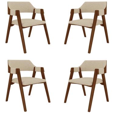 Imagem de Kit 4 Cadeiras Sala de Jantar e Jogos Carteados Madeira Maciça Poker Linho OffWhite/Imbuia G42 - Gran Belo