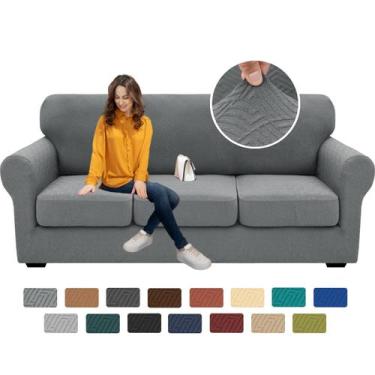 Imagem de Slipcover XINEAGE 2024, 4 peças para sofá com 3 almofadas (cinza claro