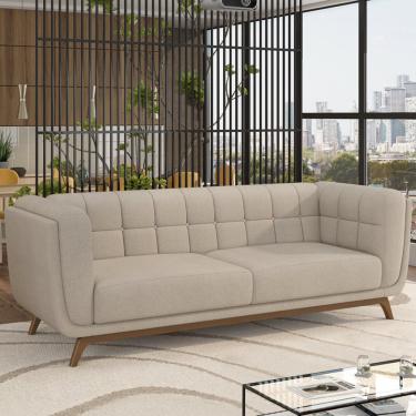 Imagem de Sofá Decorativo Sala de Estar 180cm Rocket 2 Lugares Base Madeira Linho Off White G45 - Gran Belo