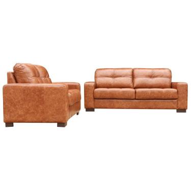 Imagem de Jogo de Sofá 2 e 3 Lugares Sala de Estar Milão Couro Marrom Envelhecido - Gran Belo