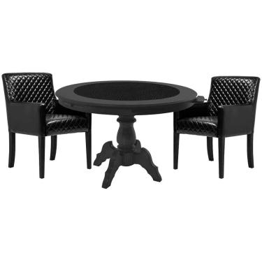 Imagem de Mesa de Jogos Carteado Montreal Tampo Reversível 2 Cadeiras Liverpool PU Preto Matelassê - Gran Belo