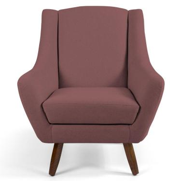 Imagem de Poltrona Decorativa Sala de Estar Pés de Madeira Naomi Veludo Rosê - Gran Belo