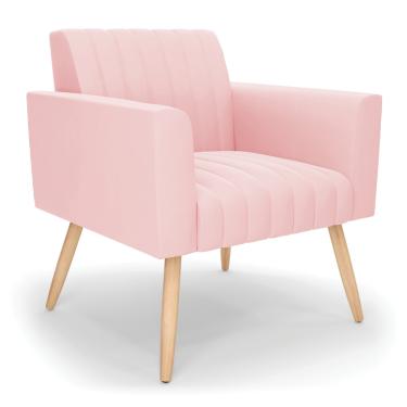 Imagem de Poltrona Viena Gomada Suede Rosa Bebê Pés Palito Natural - D'Rossi