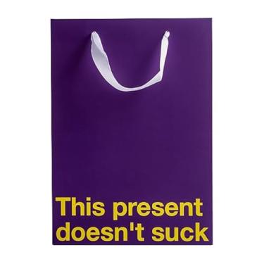 Imagem de Saco de presente engraçado - 28 x 20 x 10 cm Saco de papel kraft com "This Present Doesn't Suck" – Embalagem de presente para aniversários, feriados, festas de escritório – embrulho de presente de