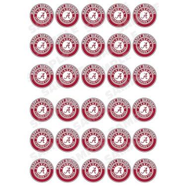 Imagem de 30 x Edible Cupcake Toppers – Alabama Football Team Themed Collection of Edible Cake Decorations | Uncut Edible on Wafer Sheet