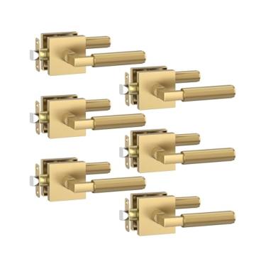 Imagem de Asidrama Pacote com 6 maçanetas de porta de passagem de bronze champanhe, maçaneta de porta com maçanetas internas para quarto ou banheiro, puxadores de porta resistentes interiores com fechaduras