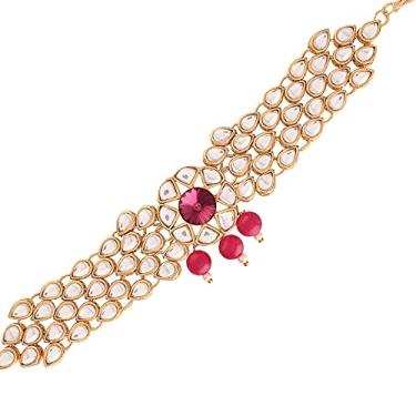Imagem de I Jewels Joias femininas de casamento indiano banhado a ouro 18k Bollywood Kundan e pedra rubi Bajuband/Vanki/Armlet Rajwadi (PB12-13), Metal, Sem Pedra Preciosa
