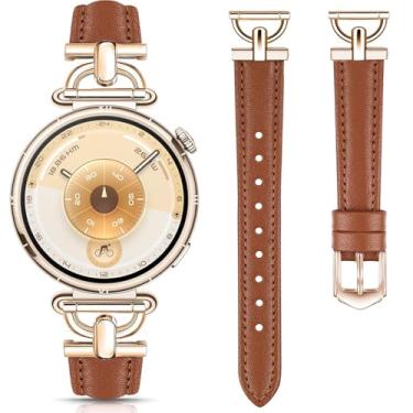 Imagem de DEALELE Pulseiras compatíveis com Huawei Watch GT5 Pro 42 mm / GT5 41 mm / GT4 41 mm / Garmin Venu 3S / Forerunner 265S / 255S / Fossil Gen 6 feminina, pulseira de metal de couro macio de 18 mm